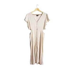 Gap Linen Blend Cutout Buttonfront Midi Dress Size 16